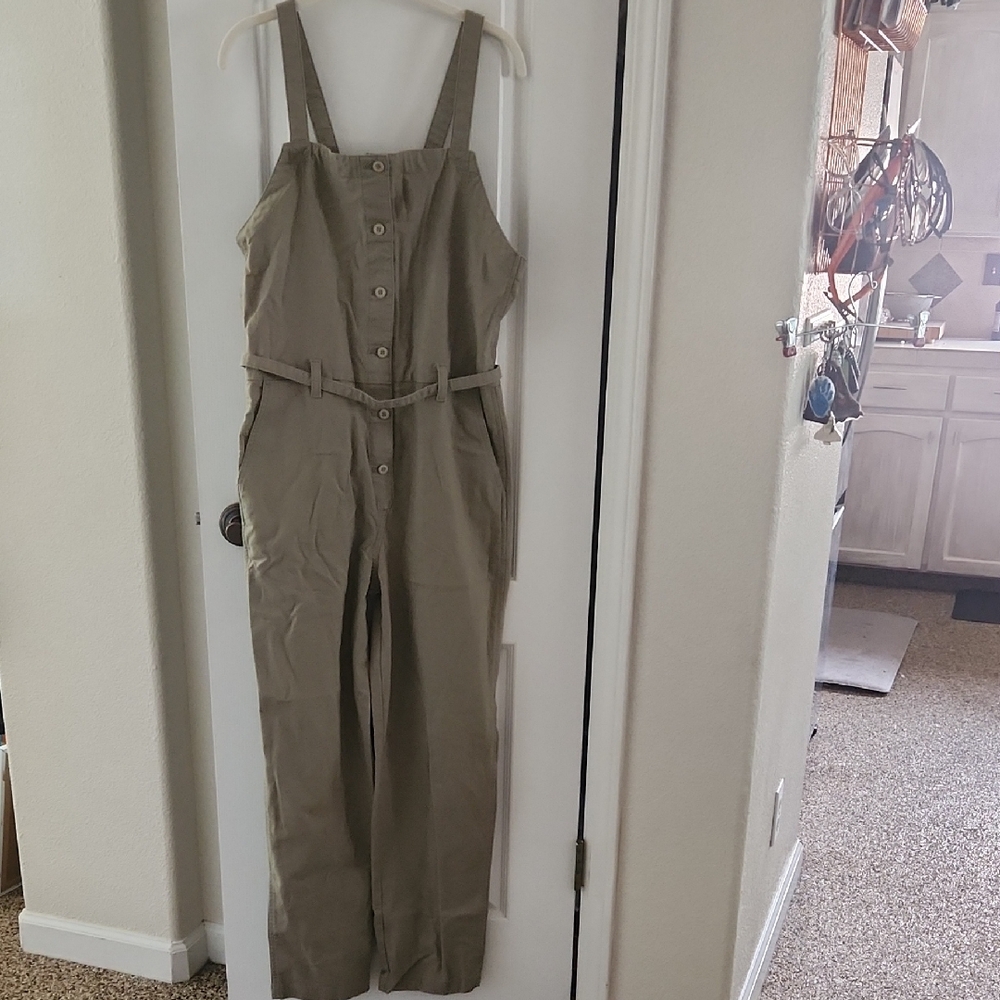 Dockers Tan Button-Front Jumpsuit, Size Small